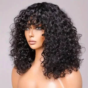 Short Curly Bob Wig Human Hair with Bang