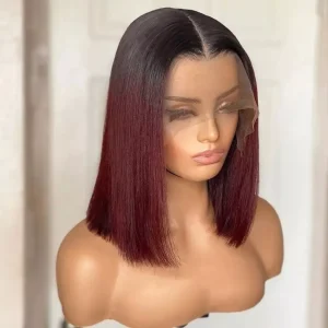 Straight Burgundy Bob Lace Front Human Hair Wig