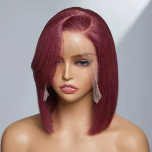 Short Bob Lace Front Human Hair Wig – Pre-Plucked L-Part with Side Bangs