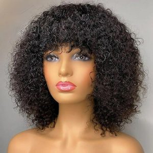 Jerry Curly Non Lace Human Hair Wig With Bangs