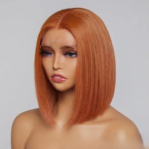 Brazilian Ginger Straight Bob Wig – T-Part Lace Front, 100% Human Hair