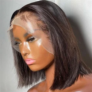 Short Straight Human Hair Lace Front Bob Wig