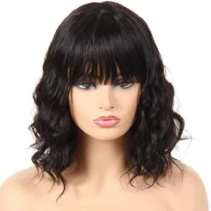 Curly glueless wig with bangs