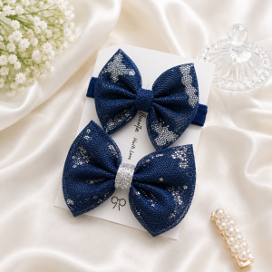 elegant navy blue mesh bow set
