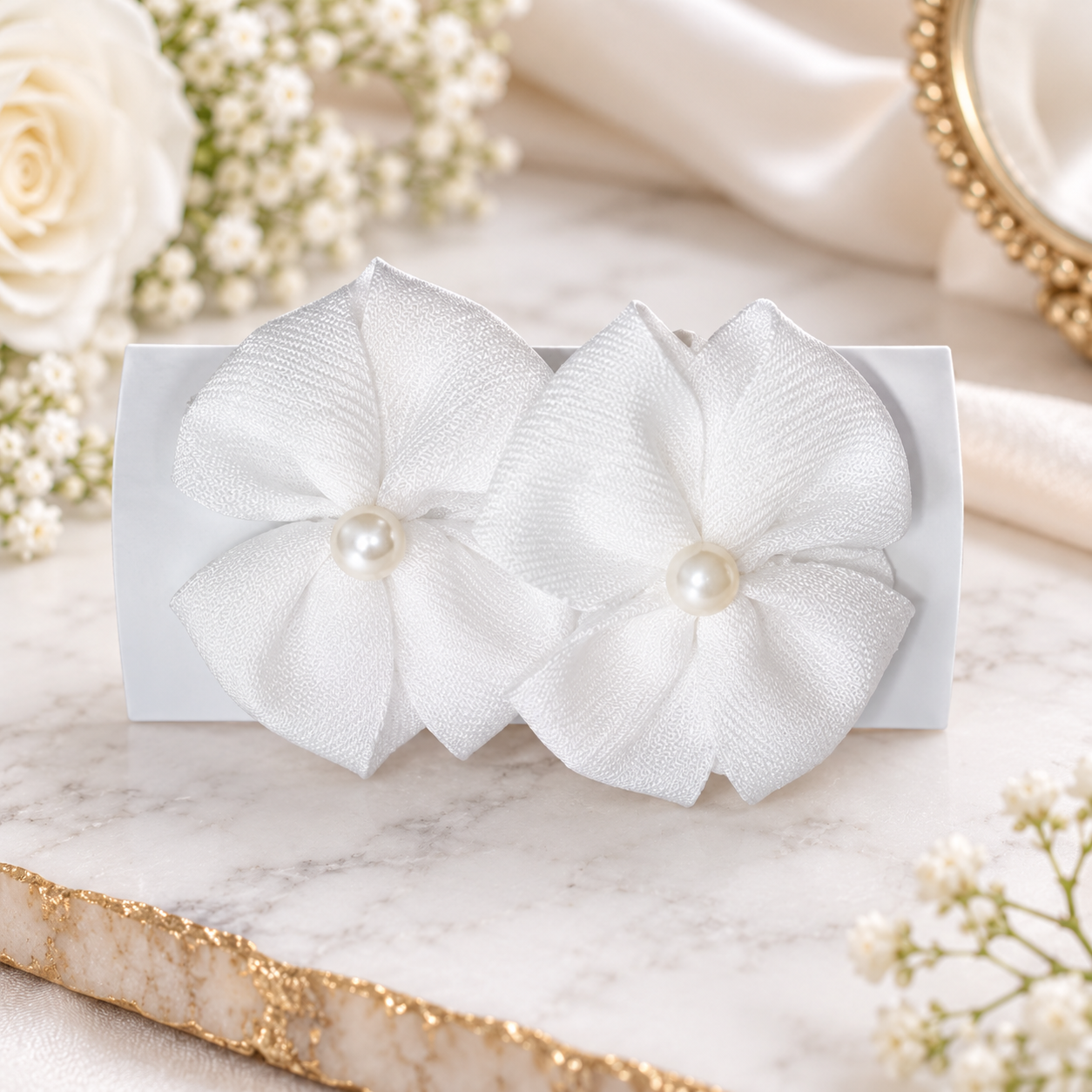 Mini pearl centered bow ribbons