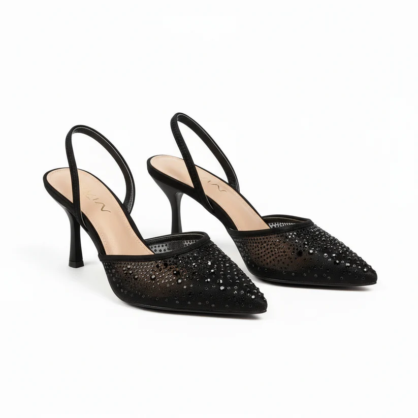 Shimmer Rhinestone Pointed Slingbacks