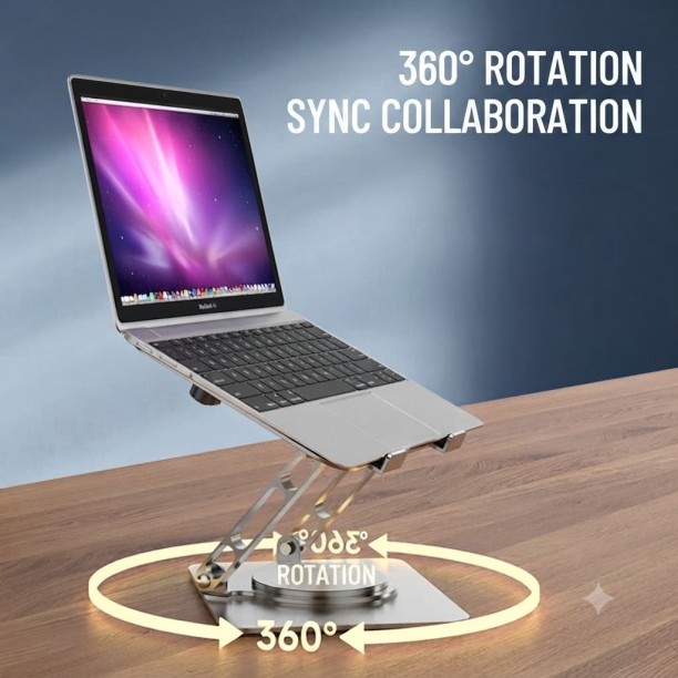 No brand 360° rotating laptop stand bracket Metal Computer Desk – silver - Image 2