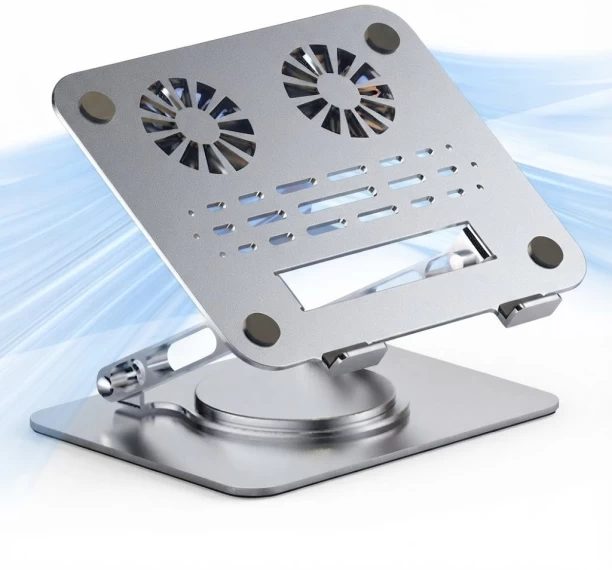 No brand 360° rotating laptop stand bracket Metal Computer Desk – silver