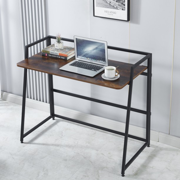 WLOTPUI 39.4 inch Folding Computer Desk, Home Office Study Writing Desk, Saving Space ,Notebook Collapsible Table,No Assembly Required Engineered Wood Computer Desk – Brown - Image 5