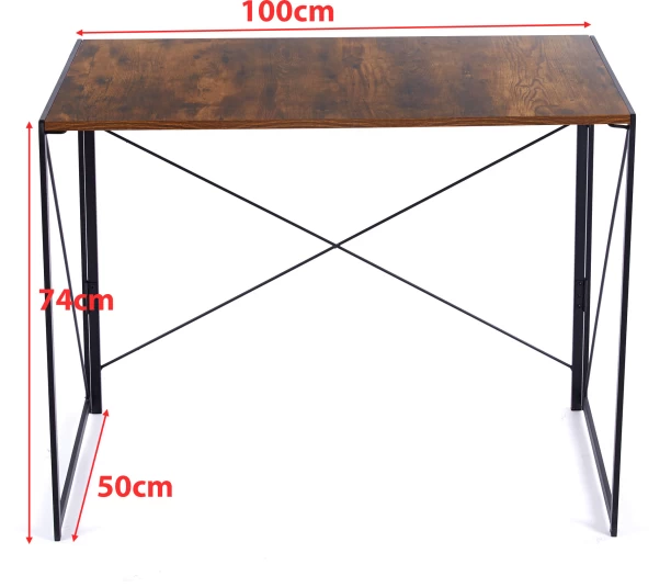ArtisanFurnitureWarehouse Furniture Foldable Storage Simple Desk 100 × 50 × 74cm Wooden Computer Desk Stable X-shaped Bracket Writing Desk Anti slip Adjustable Foot Metal Frame Suitable for Small Space Homes and Apartments Workstation Desk-Berlin Rustic Multipurpose Table - Image 7