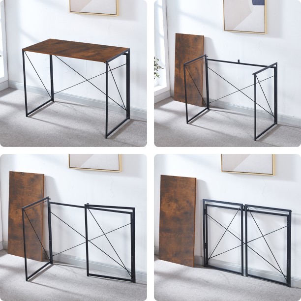 ArtisanFurnitureWarehouse Furniture Foldable Storage Simple Desk 100 × 50 × 74cm Wooden Computer Desk Stable X-shaped Bracket Writing Desk Anti slip Adjustable Foot Metal Frame Suitable for Small Space Homes and Apartments Workstation Desk-Berlin Rustic Multipurpose Table - Image 6