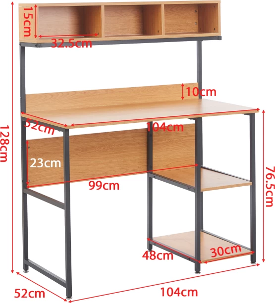 Golden Star Africa 104×52×128cm Home office desk with upper bookshelf and side-opening storage shelf industrial style laptop study desk equipped with 3 upper bookshelves metal frame gaming and writing desk Suitable for study room bedroom office. Multipurpose Table – GREY WOOD - Image 4