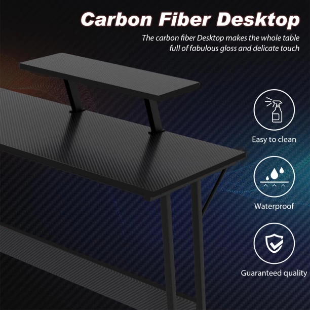 Mixbox Carbon Fiber Corner Computer Desk Gaming Desk with 2 Monitor Stand Metal Computer Desk – Black - Image 3