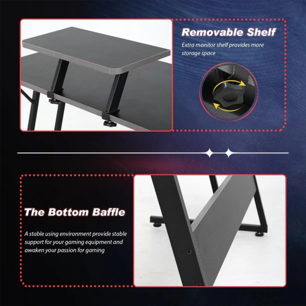Mixbox Carbon Fiber Corner Computer Desk Gaming Desk with 2 Monitor Stand Metal Computer Desk – Black - Image 4