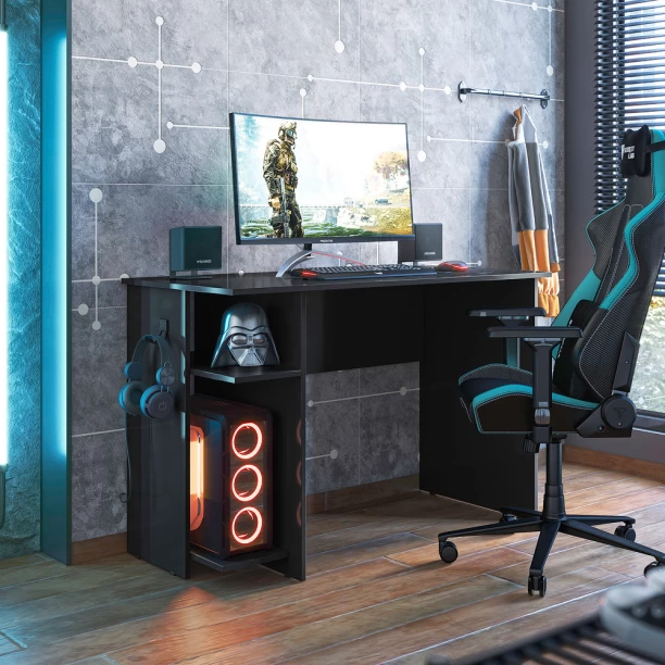 Linx Office and Gaming Solid Wood Computer Desk – Black - Image 4
