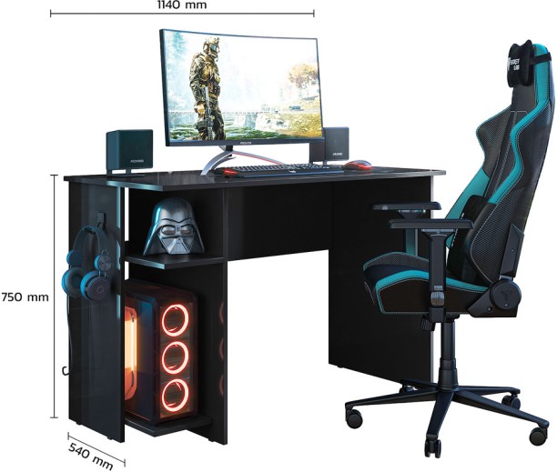 Linx Office and Gaming Solid Wood Computer Desk – Black - Image 3