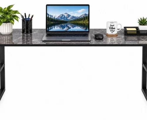 NNNM 120cm Industrial Computer Desk with Rock Slab Engineered Wood Computer Desk – Grey