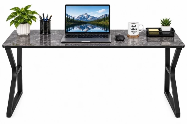 NNNM 120cm Industrial Computer Desk with Rock Slab Engineered Wood Computer Desk – Grey