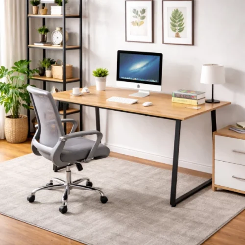 VIVIDITTO Computer Desk Study Gaming Table Metal Computer Desk – Computer Desk Study Gaming Table - Grey Wood