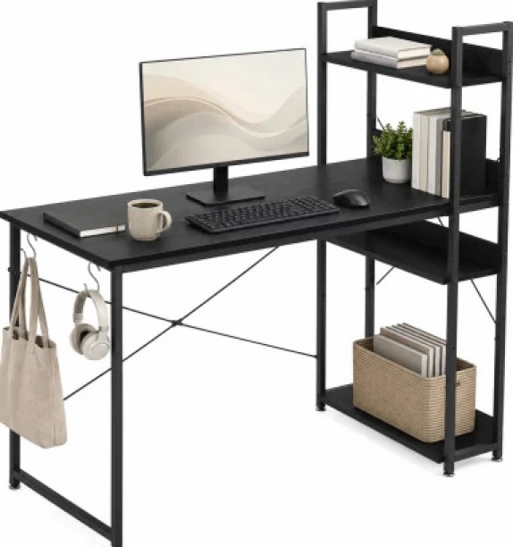 Musketeers bedroom desks, bookshelves, integrated desks, home student study, writing and learning desks Solid Wood Computer Desk – Black - Image 2