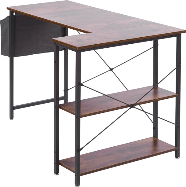 RSQQAV L-Shaped Computer Desk with Storage Shelves & Side Pocket – Reversible Corner Gaming & Study Desk Multipurpose Table – Burning wood - Image 4