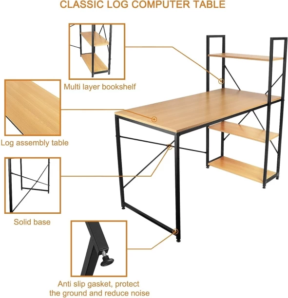 Artisign Desk with Shelves,Computer Desk with 4 Tier Bookshelves Reversible CompactModern PC Workstation Writing Table Home Office Desk 4 Tier Storage Rack Shelf for Office-Yellow Engineered Wood Computer Desk - Image 2