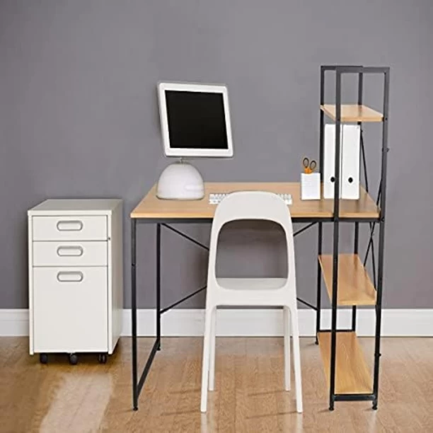 Artisign Desk with Shelves,Computer Desk with 4 Tier Bookshelves Reversible CompactModern PC Workstation Writing Table Home Office Desk 4 Tier Storage Rack Shelf for Office-Yellow Engineered Wood Computer Desk - Image 3