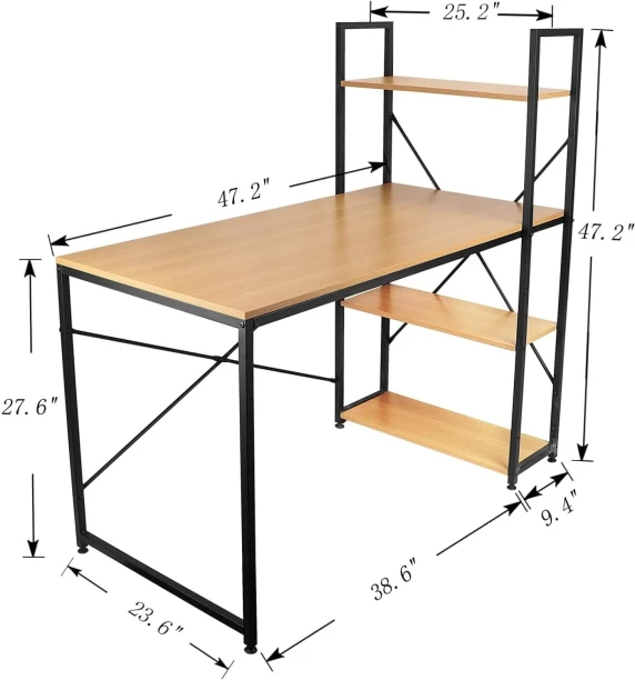 Artisign Desk with Shelves,Computer Desk with 4 Tier Bookshelves Reversible CompactModern PC Workstation Writing Table Home Office Desk 4 Tier Storage Rack Shelf for Office-Yellow Engineered Wood Computer Desk - Image 4