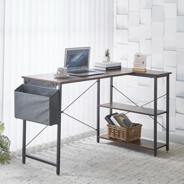 Artisign L-Shaped Computer Desk with Storage Bag, Reversible Corner Desk with Adjustable Shelf, Heavy-Duty Metal Frame, Study Writing Table for Gaming, Corner Work, Home Office, Study Engineered Wood Computer Desk – Brown - Image 5