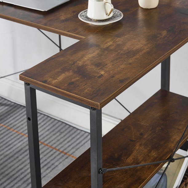 Artisign L-Shaped Computer Desk with Storage Bag, Reversible Corner Desk with Adjustable Shelf, Heavy-Duty Metal Frame, Study Writing Table for Gaming, Corner Work, Home Office, Study Engineered Wood Computer Desk – Brown - Image 3