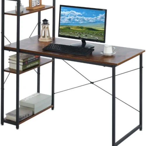 Musketeers Computer Table Study Writing Desk Home Office Workstation with 4 Shelves - Berlin Rustic Solid Wood Workstation