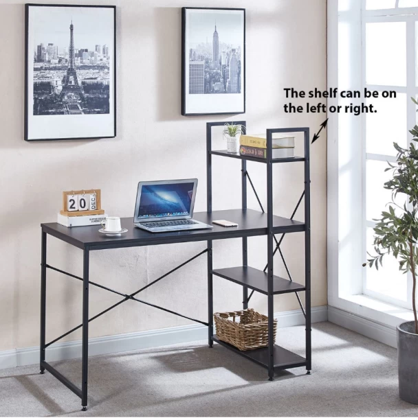 Musketeers Furnny Computer Workstations with 4 Shelves Study Writing Desk Student Desk - Black Solid Wood Computer Desk - Image 4