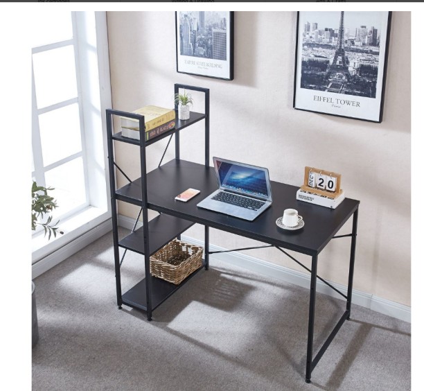 Musketeers Furnny Computer Workstations with 4 Shelves Study Writing Desk Student Desk - Black Solid Wood Computer Desk - Image 5