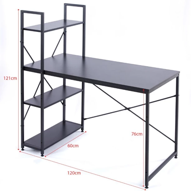 Musketeers Furnny Computer Workstations with 4 Shelves Study Writing Desk Student Desk - Black Solid Wood Computer Desk - Image 3