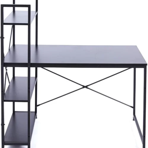 Musketeers Furnny Computer Workstations with 4 Shelves Study Writing Desk Student Desk - Black Solid Wood Computer Desk