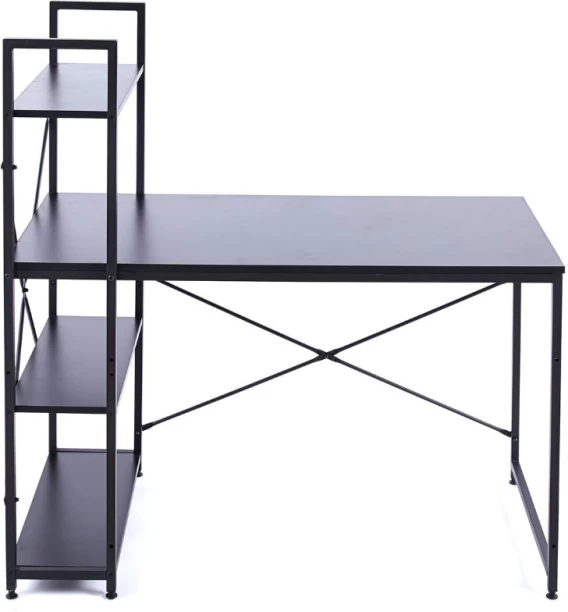 Musketeers Furnny Computer Workstations with 4 Shelves Study Writing Desk Student Desk - Black Solid Wood Computer Desk