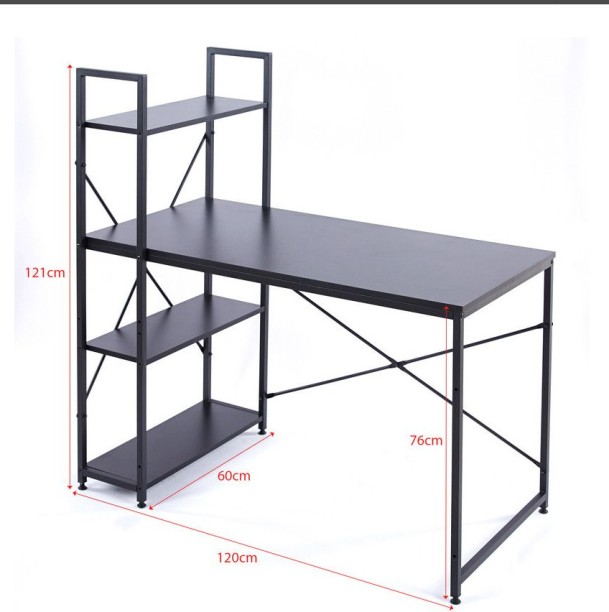 Musketeers Computer Table Study Writing Desk Home Office Workstation with 4 Shelves - Black Solid Wood Workstation - Image 5