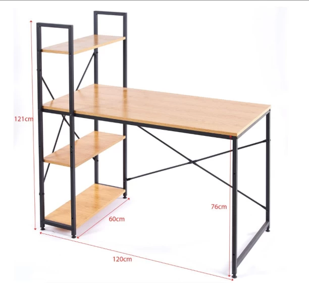Musketeers Computer Workstations with 4 Shelves Study Writing Desk Student Desk - Grey Wood Solid Wood Computer Desk - Image 3