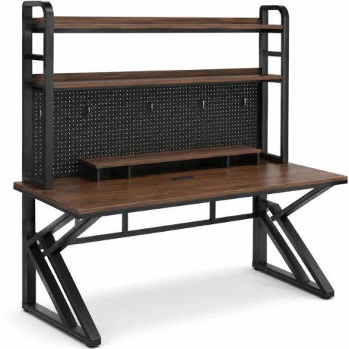 Generic Industrial Computer Desk with Double Storage Shelves Engineered Wood Computer Desk – Dark Walnut Colour