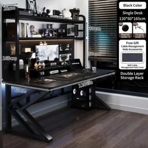 Generic Industrial Computer Desk with Shelves and Pegboard Engineered Wood Computer Desk – Black