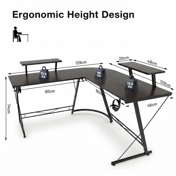 Topika Corner Computer Desk,Office Desk Corner, L-Shaped Gaming Desk &Stand Engineered Wood Workstation – Black - Image 5