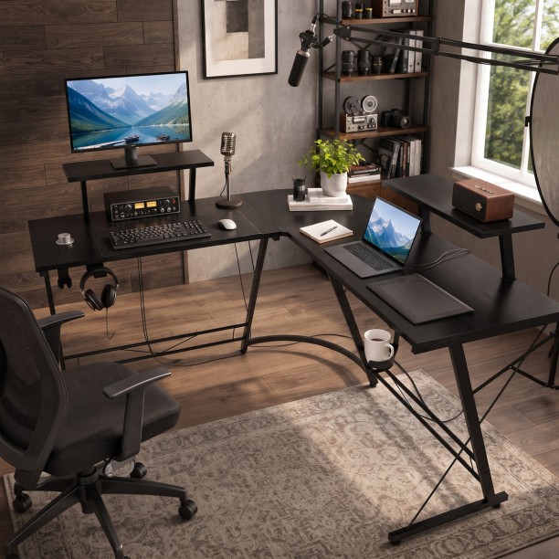 Topika Corner Computer Desk,Office Desk Corner, L-Shaped Gaming Desk &Stand Engineered Wood Workstation – Black - Image 7