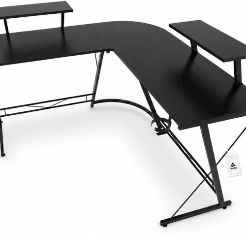 Topika Corner Computer Desk,Office Desk Corner, L-Shaped Gaming Desk &Stand Engineered Wood Workstation – Black