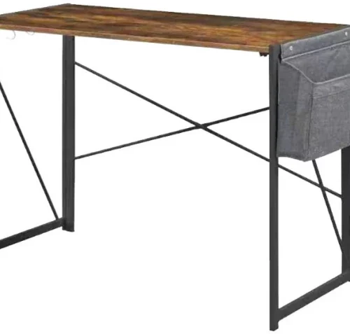 VIVIDITTO Home Office Folding Desk Computer Table with 4 hooks & Hanging Bag Solid Wood Computer Desk – BROWN