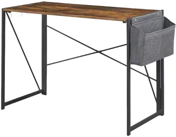 VIVIDITTO Home Office Folding Desk Computer Table with 4 hooks & Hanging Bag Solid Wood Computer Desk – BROWN