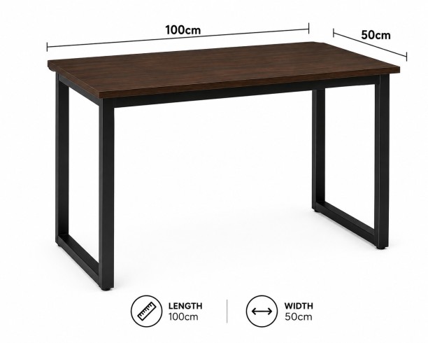 Sub Urban Decor Compact Steel Frame Desk with Dark Wood Look Top Multipurpose Table – Black - Image 3