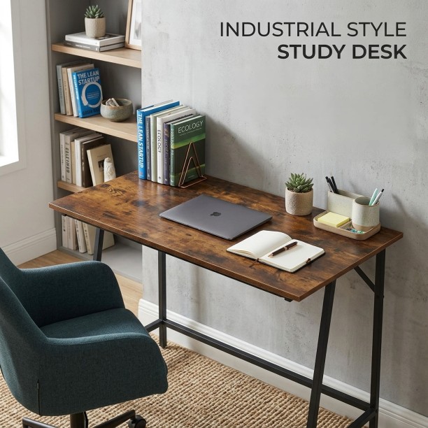 RSQQAV 100cm Minimalist Office Computer Desk – Modern Writing & Study Workstation with Sturdy Square Frame (100 x 50 x 75 cm) Solid Wood Computer Desk – Burning wood - Image 5