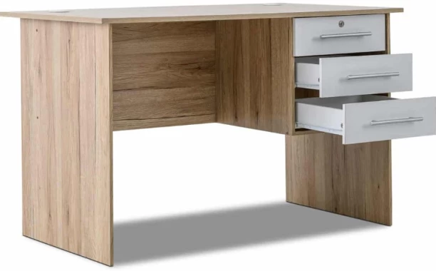 Musketeers Office Desk Sonama Oak & White Solid Wood Workstation Solid Wood Workstation – White & Oak