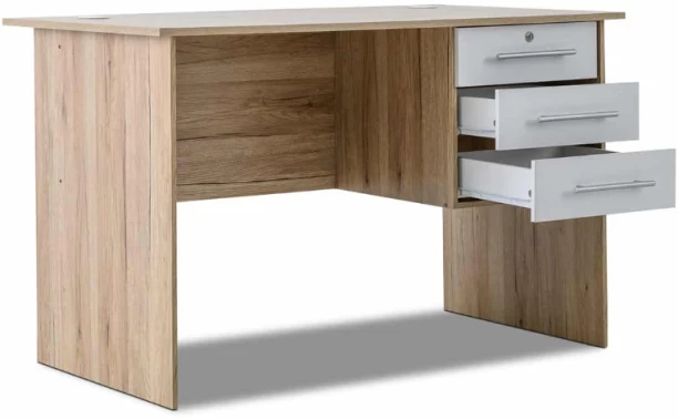Musketeers Office Desk Sonama Oak & White Solid Wood Workstation - Image 2