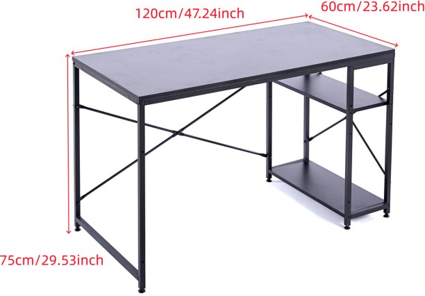 RSQQAV 120cm Industrial Computer Desk with Reversible 2-Tier Shelves – Rustic Wood & Metal Home Office Study Workstation with X-Brace Support Solid Wood Computer Desk – BLACK - Image 4